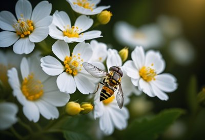 insect, hoverfly, white flowers, flora, nature wallpaper, flying, summer, ornamental plant, green background, phlox, macro, cultivation, wildlife, delicate, plant, pollinator, garden, blooming, purity, nature, bright light