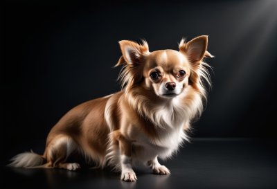 dog, senior dog, chihuahua, long-haired, animal, portrait, studio, pet, cute, loyal, dark background, cloudy eyes, fluffy, companion, golden fur, fur, lovely, nice, senior, loyal companion