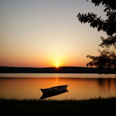 sunset, lake, boat, water, reflection, nature, tree, romantic, sky, summer, evening, silhouette, landscape, sun, tranquility, phone wallpaper, autumnal, view, twilight, where