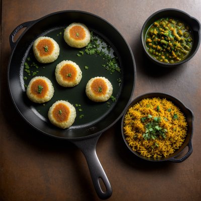 indian breakfast, rice dumplings, cast iron pan, green chutney, coriander, south indian food, snack, food, nutrition, steamed, vegetarian, spice, herb, curry leaves, colorful, wooden table, traditional food, cooking, homemade food, culture