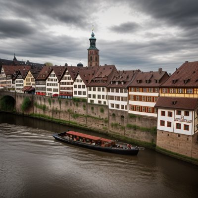 bamberg, river, boat, district, historical, half-timbered house, architecture, tourist, landmark, bridge, village, canal, recreational, summer, tradition, urban, green, panorama, shop, century