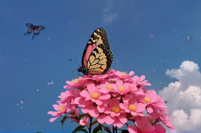 butterfly, nature, pollination, flower, wings, sky, pink, detail, summer, clear, macro photography, vibrant, beauty, color, savanna, delicate, spa, energy, contrast, clean