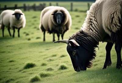 sheep, grass, animal, natural environment, grazing, wool, countryside, ouessant, blurred background, green, field, nature, outdoors, profile, details, rooster, mammal, domesticated, close-up