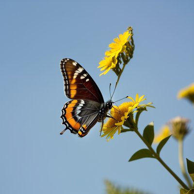 butterfly, summer, nature, flower, pollinator, insect, blue sky, wings, pollination, yellow color, macro photography, insect wings, natural environment, yellow flower, daylight, garden, natural beauty, wild nature, insect beauty, reconnection with nature
