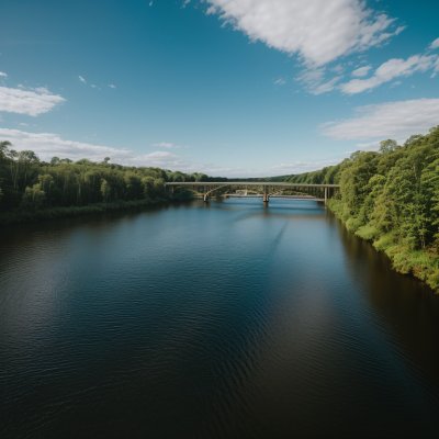 river, bridge, forest, nature, blue sky, vegetation, breathtaking, summer landscape, shoreline, horizon, miño, galicia, hiking, reflection, calm, waterbody, clouds, narrow stream, spanish river