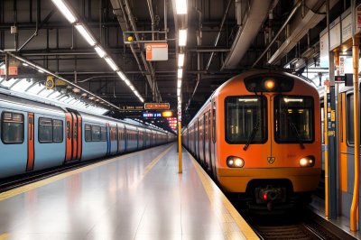 metro, station, train, platform, train carriage, orange, public transport, urban, speed, modern, motion, motion blur, commute, transportation, concrete walls, metro lights, metro exit, carriage number, travel time