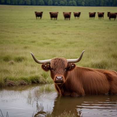 cow, highland cattle, long fur, nature, pasture, lake, free range, feeding, horned, grass, ecosystem, misty, water bank, animals, livestock, grazing animals, rural landscape, ecology, meadow