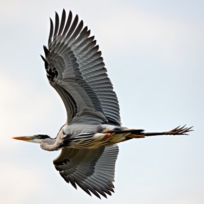 grey heron, bird, flight, soaring, wings, feathers, nature, animal, wildlife, sky, flying bird, majestic, light background, wings spread, in air, wing span, airy, freedom, solo