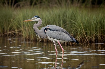 grey heron, bird, wetland, standing, nature, long neck, sharp beak, water bird, pond, reeds, natural habitat, tall grass, feathers, gray feathers, tall bird, outdoors, wild animal, beautiful, day
