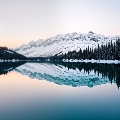 mountains, lake, reflection, winter, snow, trees, forest, nature, clear, sky, scenery, dawn, calm, morning, clouds, fresh, silence, panorama, mountains and lake, sunrise