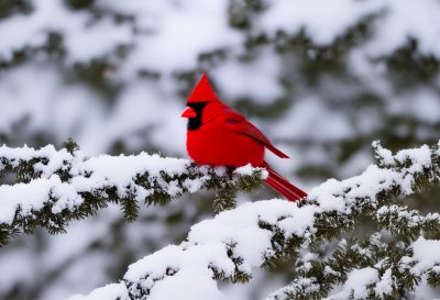 cardinal, red bird, snow, pine tree, bird life, outdoor, winter, natural fauna, wildlife, songbird, christmas scene, natural environment, winter landscape, animal photography, nature picture, birds in winter, white background, nature, bird perched on branch, pink leaves, breathtaking view