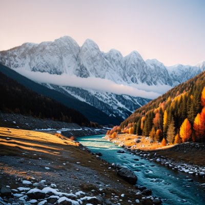 mountains, snow, river, landscape, sunlight, alps, hiking, dawn, rock, solitude, cliff, cool, blue, white peaks, nature, clouds, hillside, peaceful, germany, mountain range, view