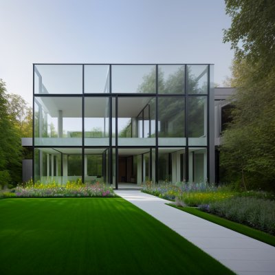 modern house, glass walls, architecture, outdoor, garden, wood, patio, luxurious, nature, residential, eco-friendly, open space, in the woods, lawn, multi-level, nature view, daylight, two-story, panoramic windows, privacy