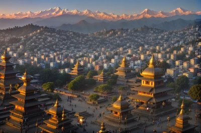 kathmandu, nepal, swayambhunath, urban landscape, sunrise, kathmandu valley, city view, morning light, cityscape, south asia, nature, travel photography, aerial view, dense buildings, capital city, summer season, himalaya foothills, settlement, city panorama