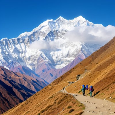 nepal, annapurna, poon hill, himalayas, trekking, snow mountain, golden grass, alpine meadow, sea of clouds, blue sky, adventure, travel, expedition, natural landscape, outdoor, mountain hiking, photography, mountain peak, hiking trails, scenery