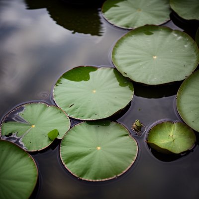 frog, water lily, pond, nature, leaf, green, aquatic, observation, ecosystem, wildlife, wetland, habitat, peaceful, reflection, amphibian, calm, froggy, mirroring, aquatic plant, pool
