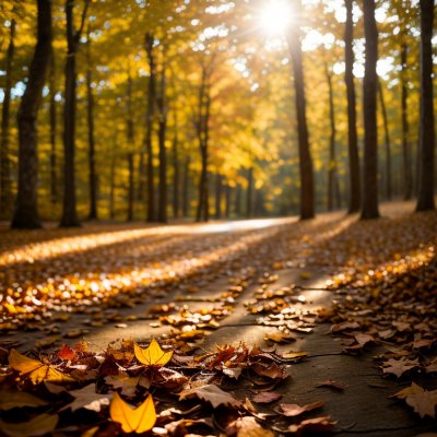 autumn, leaves, falling leaves, forest, nature, golden hour, sunlight, trees, landscape, path, autumn scenery, colorful leaves, ambiance, autumn forest, light and shadow, tranquility, nature walk, autumn afternoon, ochre color, autumn travel