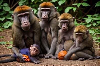 baboon, monkey, motherhood, baby, breastfeeding, love, forest, nature, life, mother's protection, fur, savanna, wilderness, animal, care, family, calm, mammal, maternal care, green