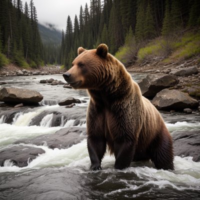 bear, grizzly, river, salmon, fishing, waterfall, current, water, wilderness, hunting, paw, jaw, alaska, power, claw, nature, splash, standing, bear fur