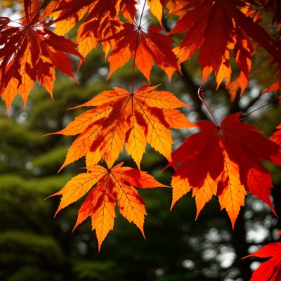 autumn, red leaves, japanese maple, natural landscape, green color, sunlight, autumn colors, deciduous tree, warmth, rustic, clear sky, seasonal change, outdoor, botany, tranquil, beauty of nature, bokeh effect, nature inspired, foliage, country life