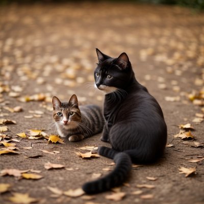 cat, pet, animal, black, leaf, autumn, nature, wildlife, grass, yellow, eyes, fur, outside, rest, outdoor, still life, watching, season, environment, wild, crawling