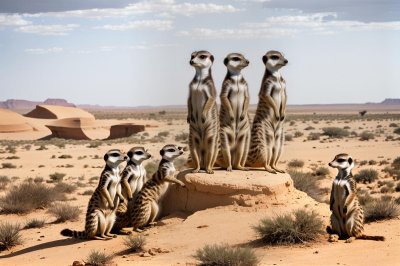 meerkat, desert, colony, alert, standing, nature, safari, hole, pup, outback, wild, lookout, sand, animal, eyes, sentry, family, east african, patrol, inland, community