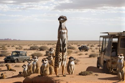 meerkat, desert, nature, sentry, kalahari, stand, colony, warning, guard, posture, mammal, animal group, rock formation, bush, day time, watch post, arid, look, ecosystem, open landscape