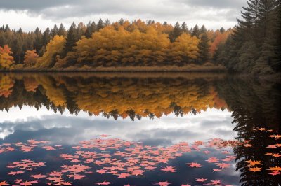 autumn, leaves, lake, reflection, nature, trees, autumn leaves, colorful leaves, outdoor, landscape, park, autumn landscape, loop, environment, tranquility, silence, trunks, bench, recreation
