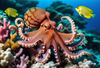 octopus, coral reef, camouflage, coral, color change, texture, marine life, tentacles, suction cups, ocean, clever, underwater, nature, deep, mysterious, unique, anatomy, wonder, shading, environment, natural