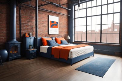 bedroom, loft, industrial, brick, modern, architecture, apartment, minimalist, furniture, decor, home, style, window, lighting, trendy, house, steel windows, rugs, interior, cozy