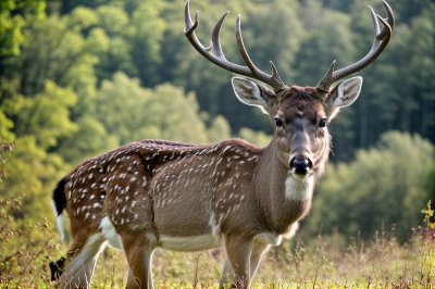 deer, animal, nature, forest, antlers, green, natural, wild, mammal, juvenile, grazing animal, summer, blurred background, lush vegetation, graceful, beautiful, daylight, animal kingdom, hoofed, curious, feeding