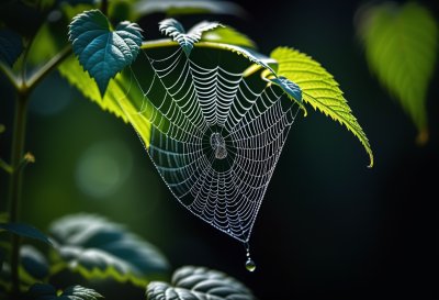 spiderweb, nettle, nature, leaves, macro, morning, bokeh, backlight, green, spider silk, dew, outdoor, nature wallpaper, detail, beautiful, outdoor photography, thin, calm, translucent, focus
