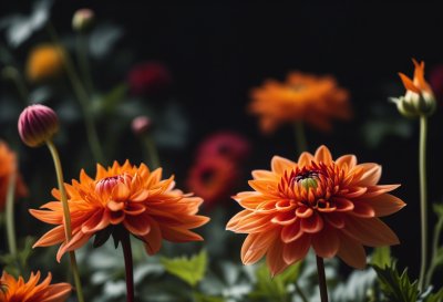 flower, dahlia, anemone, nature, orange, flower wallpaper, purple, garden, summer, flower background, magic, beauty, sunny, colorful, petal, outdoor, summertime, plant, beautiful flowers, flower arrangement, freshness, natural beauty