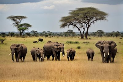 elephants, herd, savannah, uganda, africa, nature, wildlife, safari, national park, central africa, green, tree, savannah grass, animals, biology, natural history, nature photography, ecology, biodiversity, green landscape