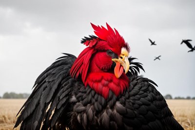 rooster, black feathers, red comb, close-up, animal, farm, bird, wattle, nature, poultry, agriculture, breeding, comb, beak, crest, public, pet, home, rural, independent
