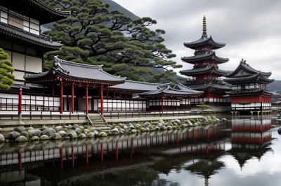 kyoto, temple, asian architecture, reflection, reflective water, morning, toji, pagoda, historical site, traditional architecture, gate, tranquility, nature, trees, culture, silhouette, silence, sunlight, lake, lighting