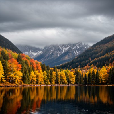 lake, mountains, forest, autumn, clouds, blue, wide angle, morning, calm, reflection, hiking, nature, rock, light, still, reeds, mirror, panorama, tourist destination, natural beauty