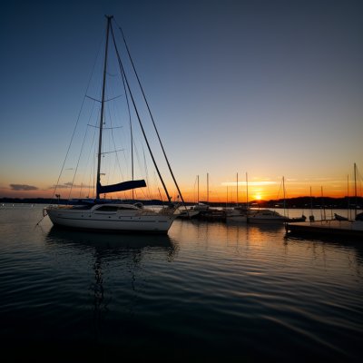 sunset, nature, sailboat, sea, boat, water, port, ocean, lonely, harbor, sailing, masts, horizon, ship mast, evening scene, sun in sky, cliff, path, reflection, environment, transport, Novigrad, Istria County, Croatia