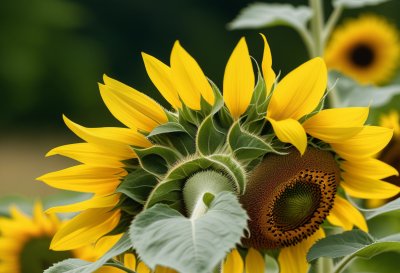 sunflower, flower, nature, green, yellow, summer, detail, macro, natural, leaves, agriculture, garden, vineyard, ecology, farm, field, background, summery, photography