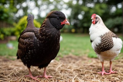 hen, black, bird, yard, agriculture, outdoor, domestic, feather, comb, animal, feeding, farmyard, one leg, balance, breed, chicken, nature, pecking, beak, farm
