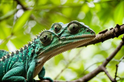 chameleon, reptile, animal, nature, close-up, exotic, green, wildlife, camouflage, branch, arboreal, eye, colorful, wild, ecosystem, bark, forest, unique, skin, climb