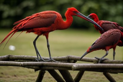 scarlet ibis, bird, fauna, ornithology, normandy, france, animal, zoo, red, exotic, avian, natural, black beak, biology, nature, wings, feathers, color, weight