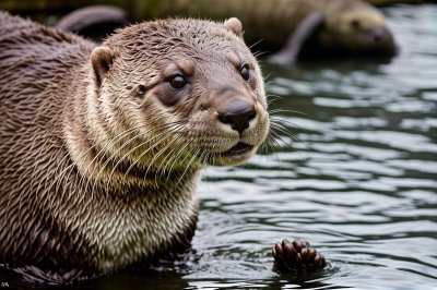 otter, animal, mammal, zoo, predator, fur, wild, cute, aquatic, nature, water creature, nose, face, eyes, whiskers, cuddly, brown, close-up, facial expressions, juvenile, mammal species