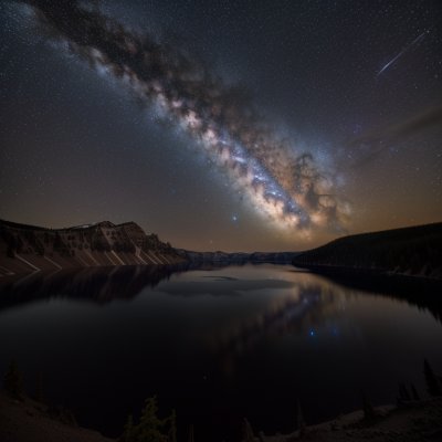 milky way, crater lake, galaxy, astrophotography, night sky, reflection, nebula, stars, landscape, cosmos, astronomy, horizon, universe, purple, nature, tranquil, scenic, mountains, darkness, outer space