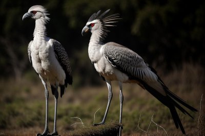 bird, secretarybird, long legs, wild, predator bird, african, two, nature, two birds, grass, feathers, long feathers, wings, daylight, enkefalogram, animal, wildlife, open nature, habitat