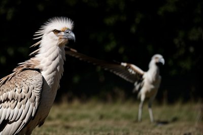 bird, secretary bird, raptor, close-up, natural environment, beak, wing, red face, eye, feathers, nature, zoology, ornithology, wildlife, twig, greenery, daylight, detail, explanation, branches