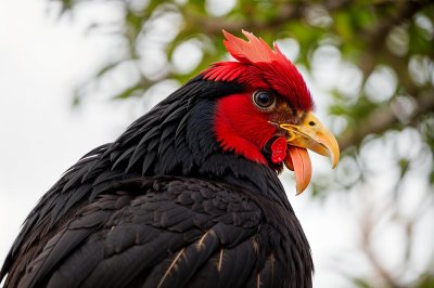 rooster, head, beak, nature, red, black, eye, feather, agriculture, farm, profile, comb, wattle, crowing, poultry, bird, livestock, husbandry, crest