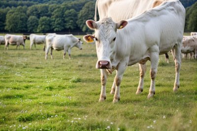 cow, farm, nature, meadow, white cow, pasture, rural, agriculture, cattle farming, live animal, beef cattle, charolais, field, mammal, countryside, grass, domesticated, animal husbandry, outdoors, savanna