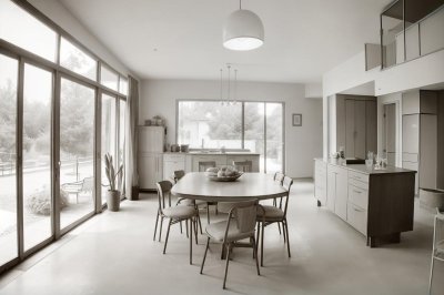 modern, architecture, design, interior, furniture, house, dining, light, window, wood, elegant, luxury, minimalism, space, open, room, natural, decoration, central, contemporary