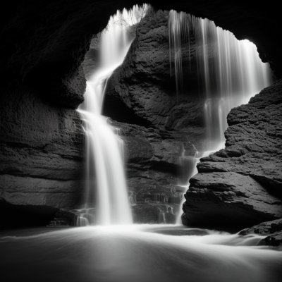waterfall, cave, long exposure, nature, landscape, water, river, flow, rock wall, green moss, silence, tranquility, stream, refreshing, hiking, natural shelter, adventure, vacation, rainforest